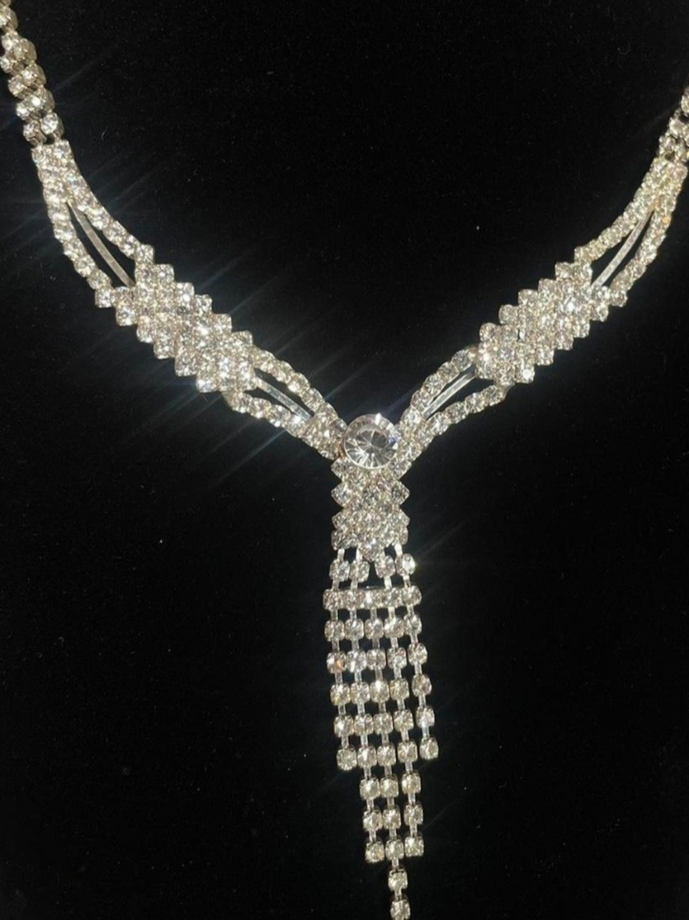 Silver Crystal Tassel Necklace - Elegant Women's Statement Jewelry